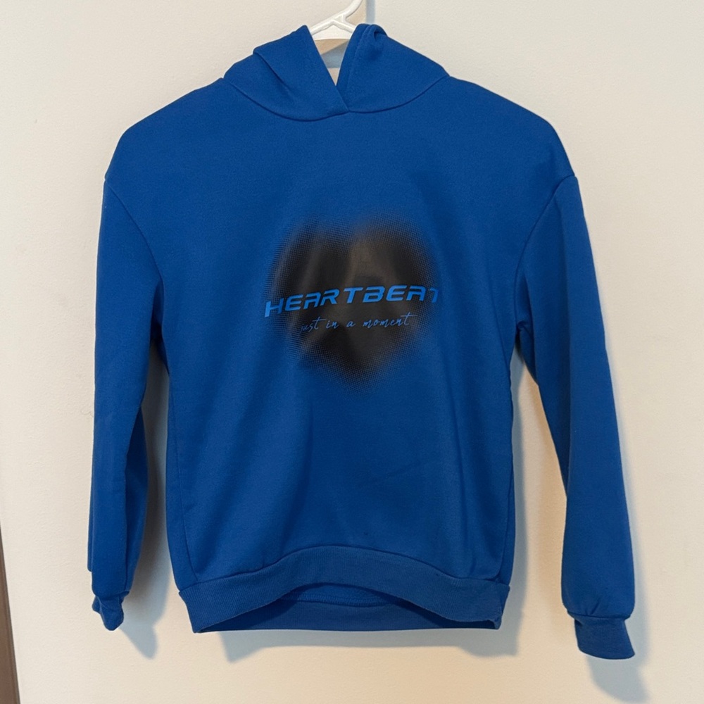 SHEIN Blue Girls Kids Hoodie with Black Heartbeat Design